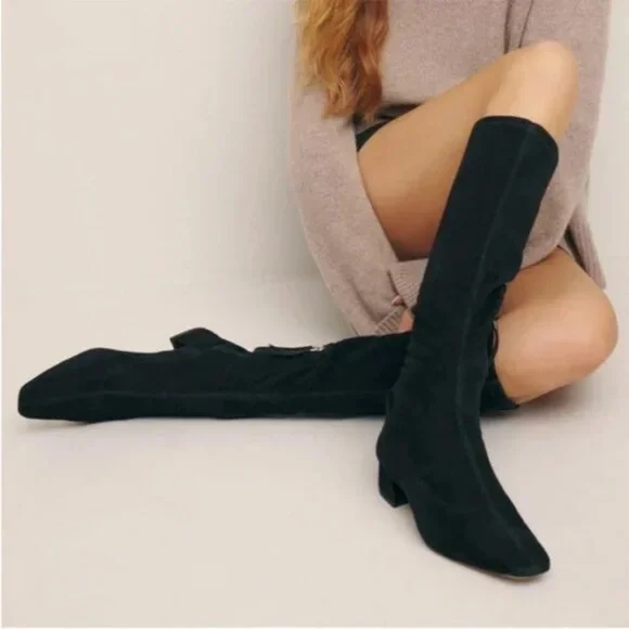 Raven Knee High Boot (Women) Stretch Suede Black Size 9 - Picture 1 of 12